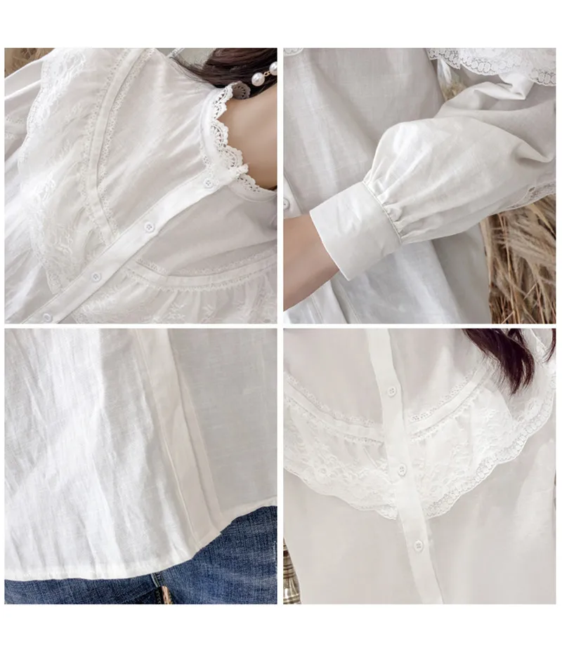 Женская кружевная блузка с длинным рукавом на пуговицах|Блузки| |