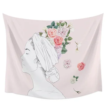 

Pink Woman And Flower Wall Tapestry Home Decoration Wall Hanging for Bedroom Living Room