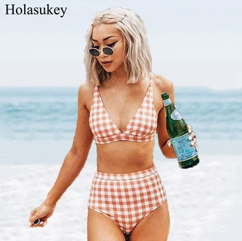 

Plaid Bikini Set 2020 Sexy Solid Bikinis Swimsuit Women High Waist Swimwear Bathing Suit Biquini Brazilian Beach Wear Biquini