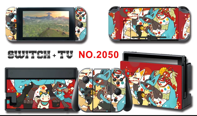 1set New Cute Anime Full Body Sticker for NS Switch Protective Cover Skin Colorful Art for Game Console Joy-Con Controller Decor