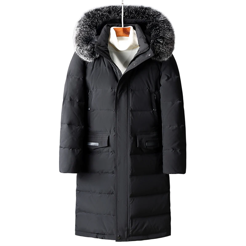 

Russia Winter jacket for men Real Fox Fur Collar men's long down jacket windproof waterproof white duck down coat men overcoat