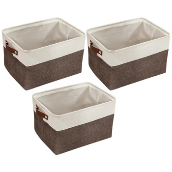 

3 Pack Foldable Storage Bin Rugged Canvas Fabric Cube Container with Handles Great for Organizing Closets