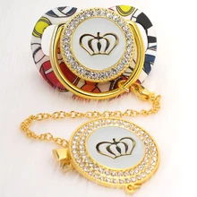 

Gold Pacifier Luxury Beige Corwn And Chain Clip Silicone Pacifier With Rhinestone Infant Nipple Shower Gift Chupetes De Lujo