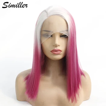 

Similler Ombre Short Straight Lace Wigs for Women White T Rose Red Synthetic Lace Front Wigs High Temperature Fiber Hair