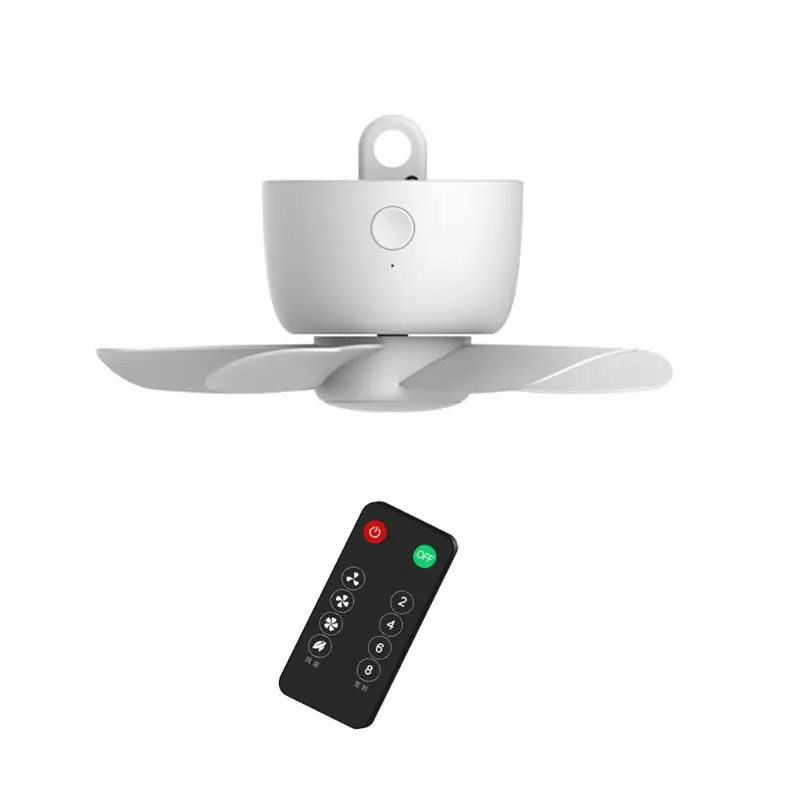 

8000mAh USB Rechargeable Remote Control Timing 4 Gears Ceiling Fan Cooling Hanging Fan for Tent Bed Camping Outdoor Home