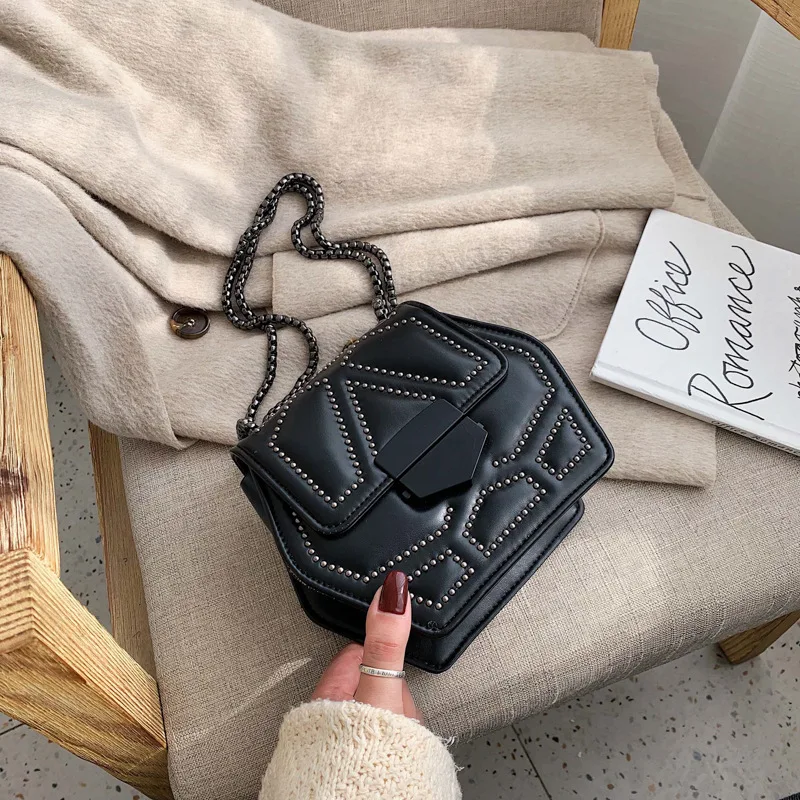 

Female Crossbody Rivet Bags For Women 2020 Leather Luxury Handbags Designer Sling Sac A Main Ladies Hand Shoulder Messenger Bag