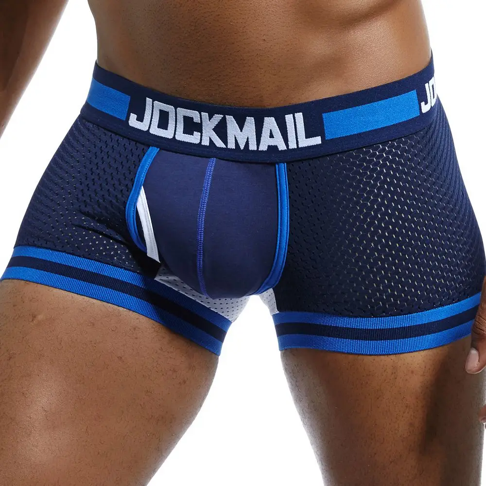 Брендовые мужские боксеры, соблазнительные мужские нижнее белье cueca, боксеры, мужские сетчатые шорты, Мужская одежда, боксеры, нейлоновые эластичные штаны для фитнеса - Цвет: 401NAVY