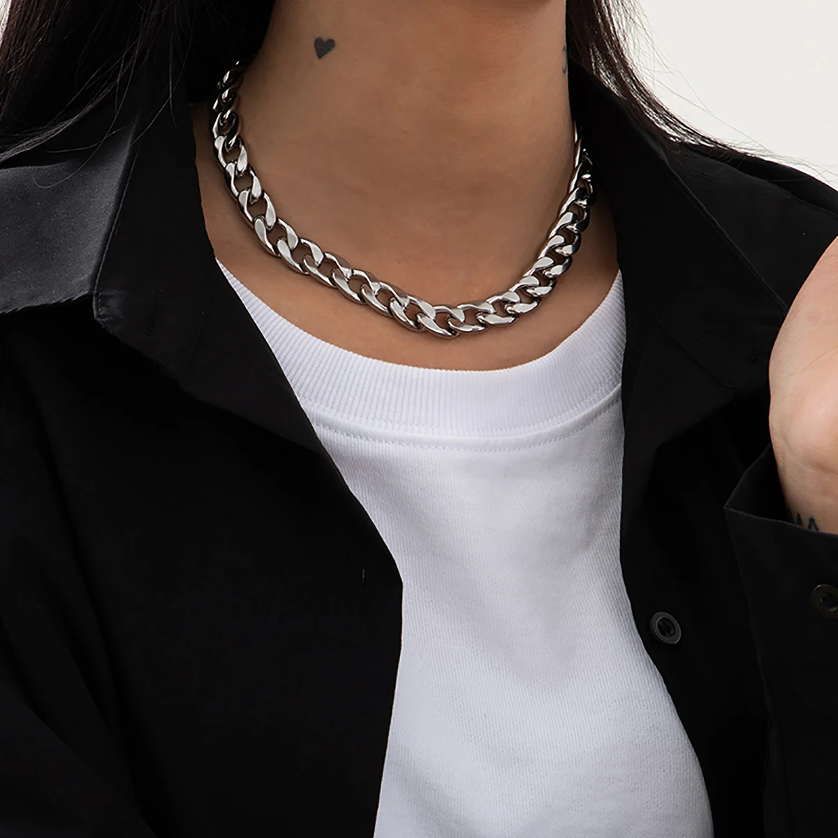 Chunky Black Choker with Large Silver Hook & Eyes - Extra Wide Punk Metal Collar  Necklace — Our Widow