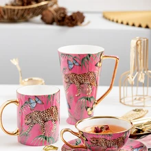 Kreative Rosa Knochen China Becher Leopard Wald Cheetah Keramik Kaffee Tasse Milch Wasser Nachmittag Tee Party Trinken Hause Drink