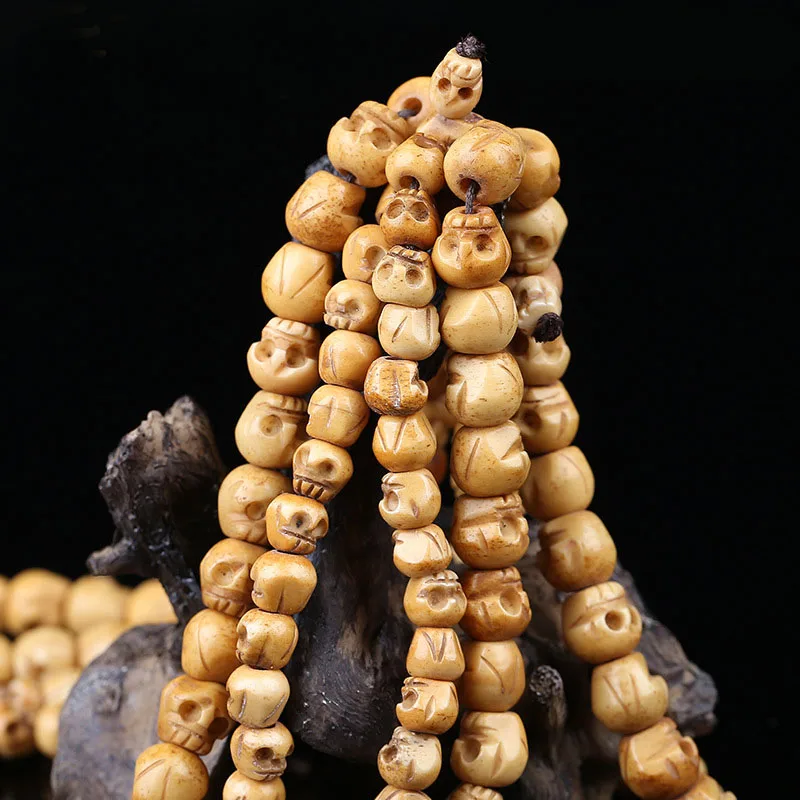 Ручной резной кость тибетского яка резной череп браслет для мужчин 108 мала браслеты духовные Четки Молитва бусы ожерелье ювелирные изделия GD-01