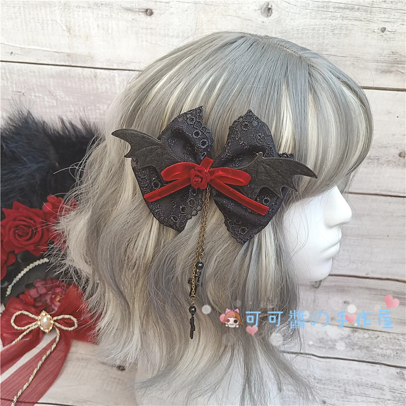 Hair Clip Японская ручная работа темно-Готическая розовая заколка для волос Хэллоуин Лолита жесткий головной убор для девочек панк кружевная заколка для волос KC Заколка-шляпка украшения для волос Косплей - Цвет: Hair Clip