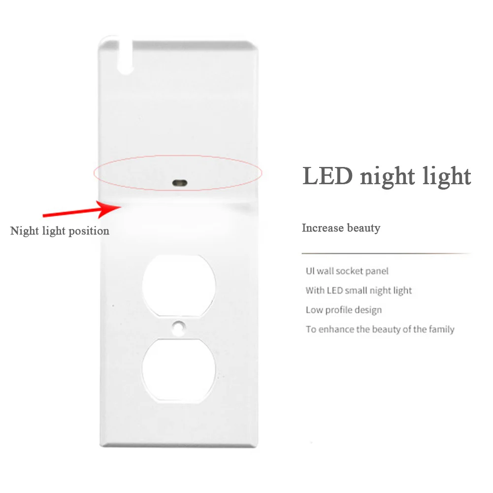 Electrical Socket Panel Phone Holder Dual Home Wall Charger Power White Outlet USB Port Led Night Light Adapter Plastic