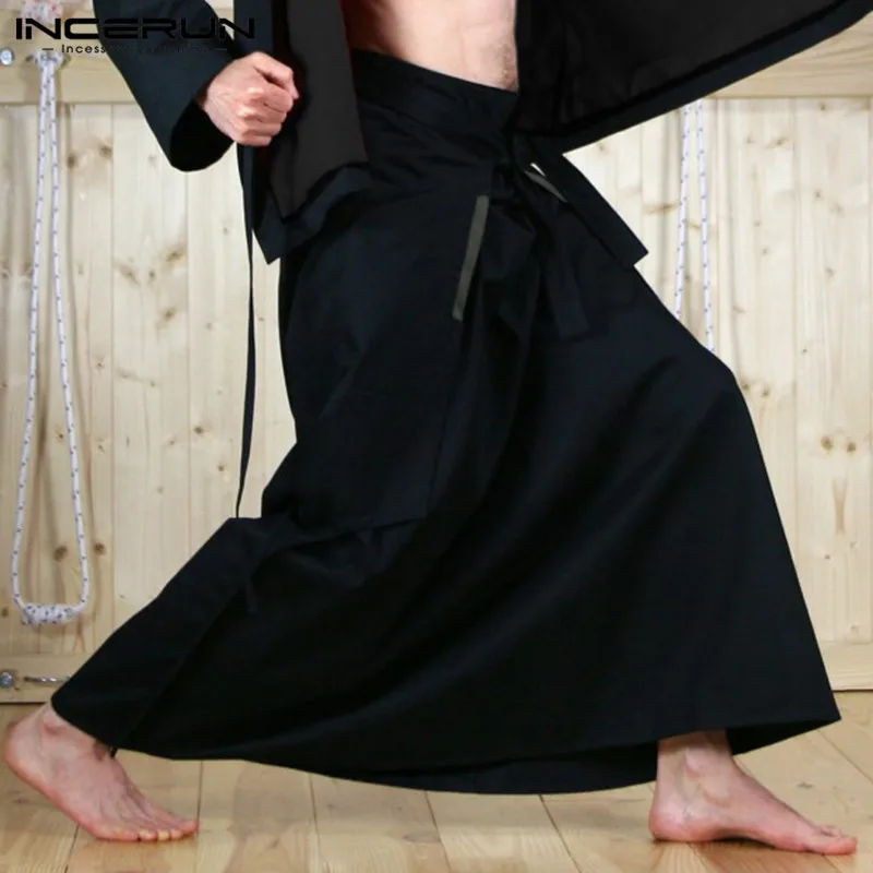 INCERUN, Ретро стиль, для мужчин, s Kilts, стиль боевых искусств, Kilt, модные, Kendo, юбки, для мужчин, твердые карманы, военные штаны, длинная юбка