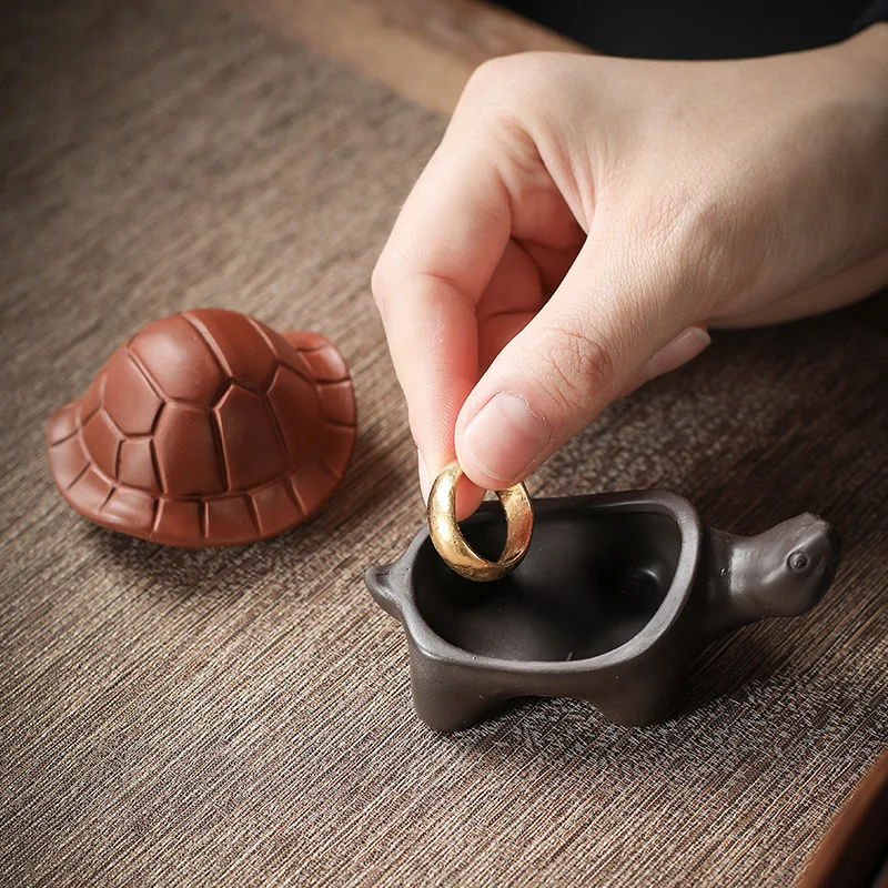 1PCS Chinese Boutique Purple Clay Tea Pet Handmade Lucky Tortoise Statue Ornaments Home Tea Set Decoration Accessories Crafts