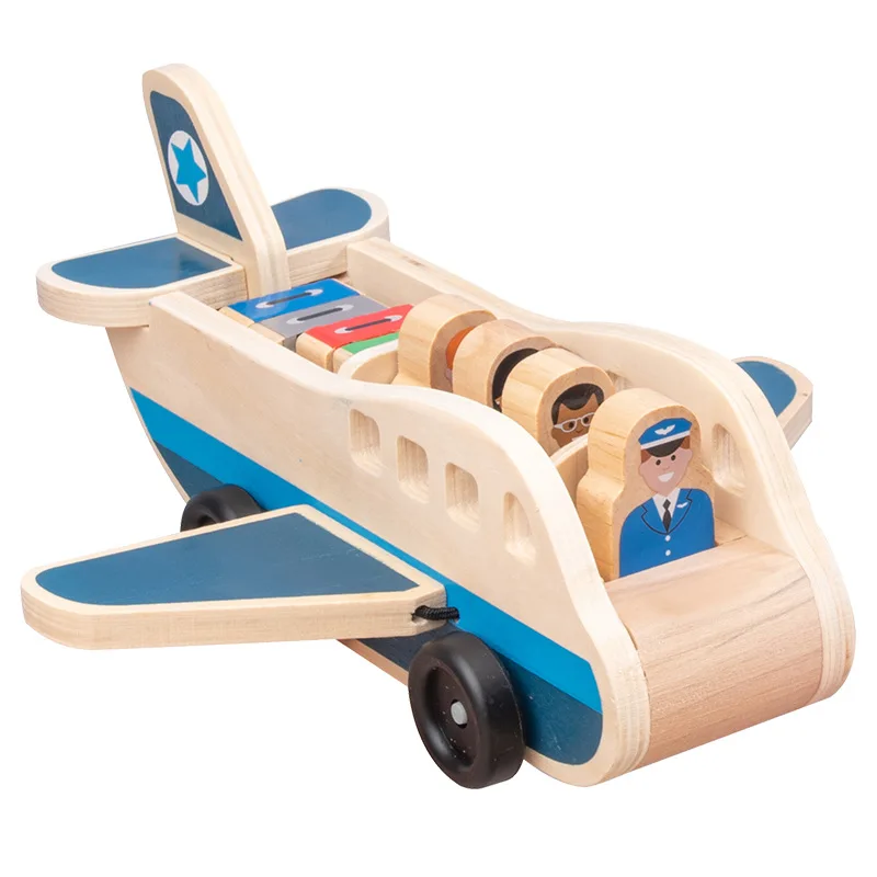 Children s wooden block car model puzzle disassembly disassembly double lift truck can be assembled to 3