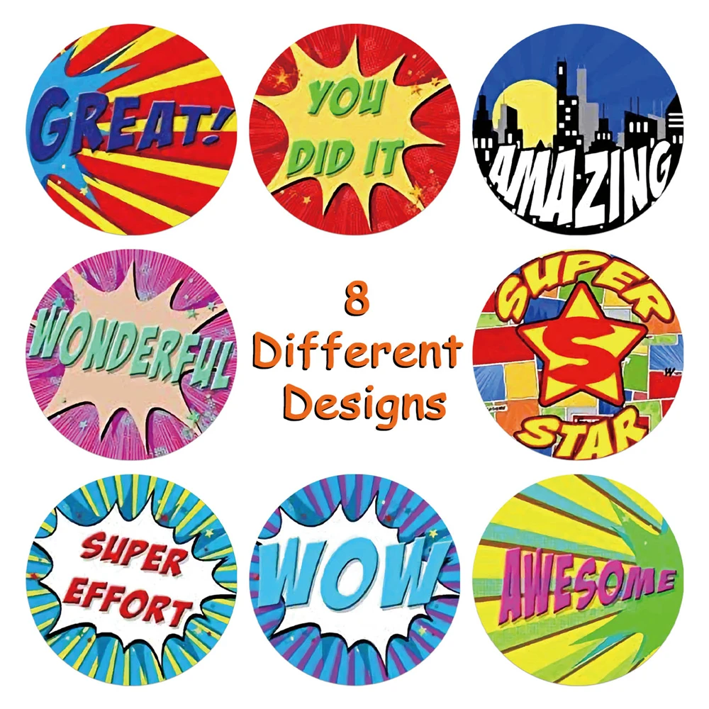 New 500pcs/Roll Super Hero Reward Designs Stickers Encouragement Scrapbooking Paper Seal Students Kids Stationery 2.5cm Sticker