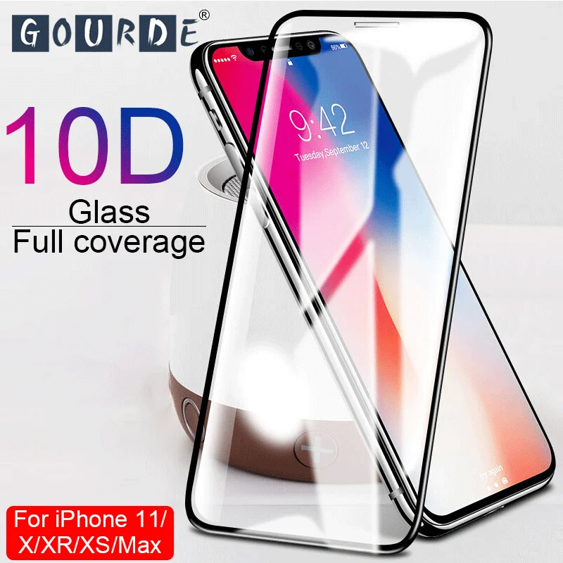 

Gourde 10D protective glass for iPhone 6 6S 7 8 plus X XS glass screen protector for iPhone 7 6 X XR XS MAX screen protection XR