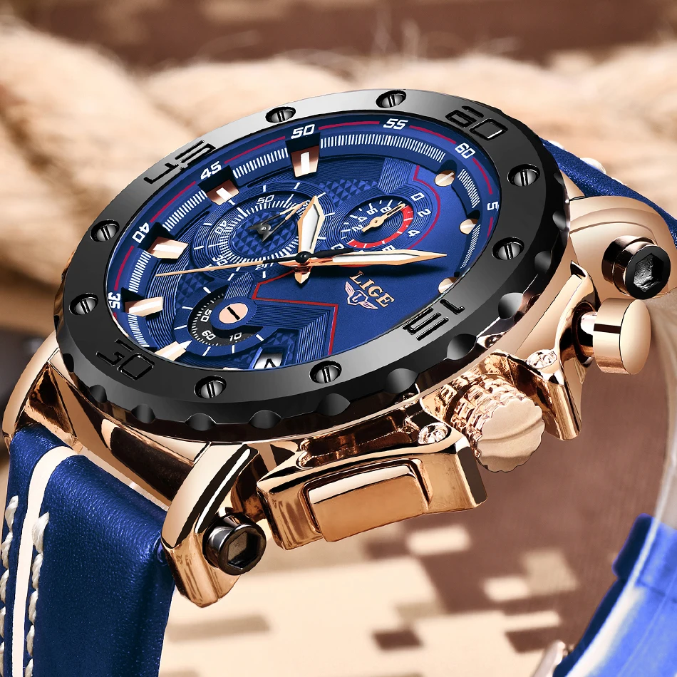 Relogio Masculino 2019 New LIGE спортивный хронограф мужские часы лучший бренд Повседневное кожа Водонепроницаемый Дата кварцевые мужские часы
