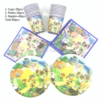 

80pcs/lot Animal Crossing Theme Party Disposable Tableware New Horizons Game Children Animal Forest Party Decoration Supplies