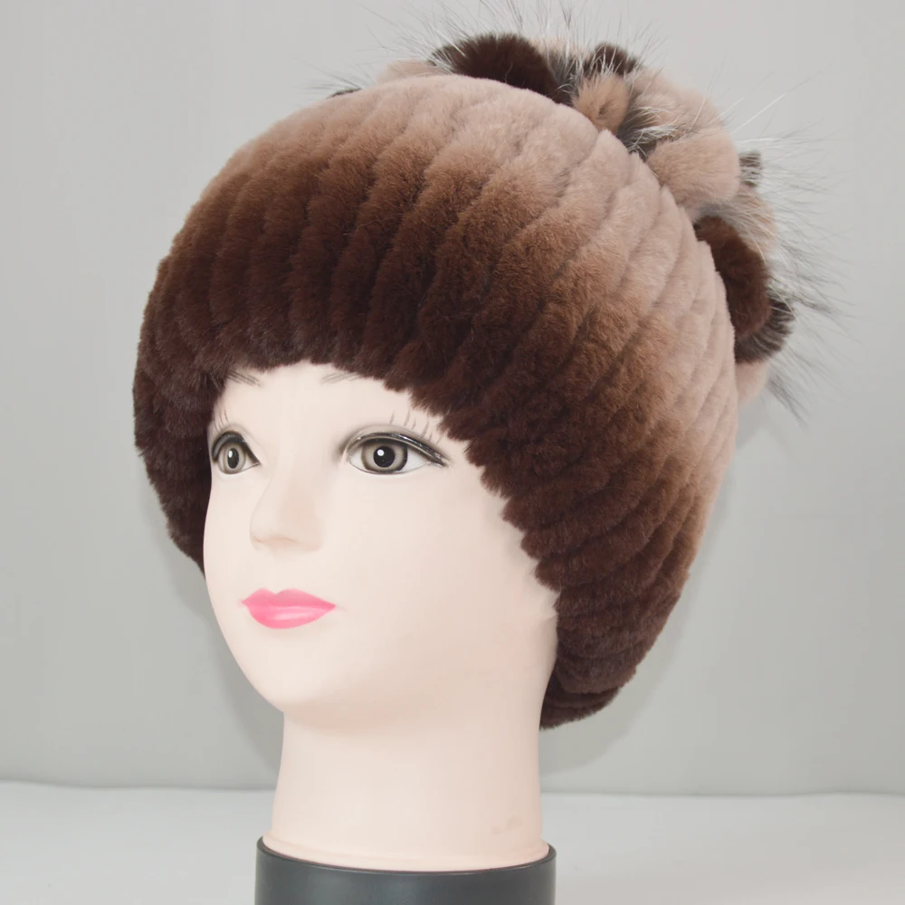Модная женская шапка из меха кролика Рекс, натуральная вязаная зимняя шапка из кроличьей шерсти, толстая теплая зимняя шапка