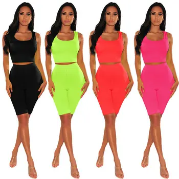 

Retro Sexy Womens Soft Workout Sleeveless Crop Tank Top Shorts Outfit Suit Tracksuit 2 Pieces Set Jumpsuit Outfit