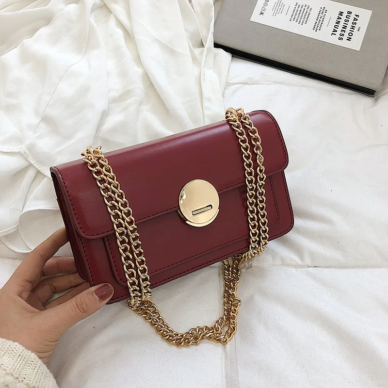 

JIULIN Women 2019 new retro red small black bag fashion texture chain shoulder Messenger bag simple ins small square bag