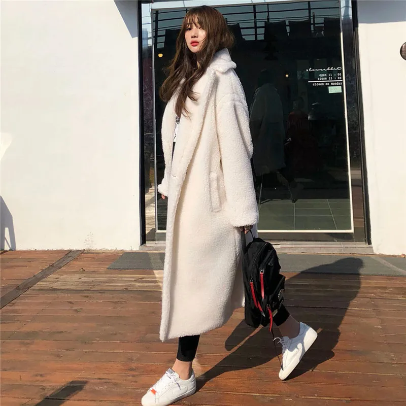 Autumn Winter Women Solid Faux Fur Coat Long Sleeve Casual Fleece Jacket Female Turn Down Collar Long Teddy Coat Outerwear 2022