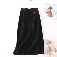 Осенне-зимняя Гибкая эластичная плиссированная трапециевидная теплая трикотажная юбка с высокой талией для женщин, черные, зеленые, кофейные юбки