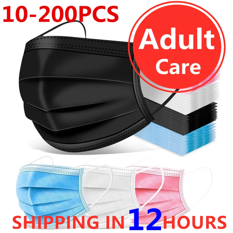 Masque de protection pour le nez et la bouche, lot de 10 à 200 pièces, dispositif avec filtre anti pollution, 3 couches, non tissé, matière respirantes, jetables