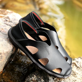 

Mens Sandals Outdoor 2020 Summer Handmade Leather Men Shoes Breathable Casual Shoes Footwear Walking Sandals Sandalhas Masculina