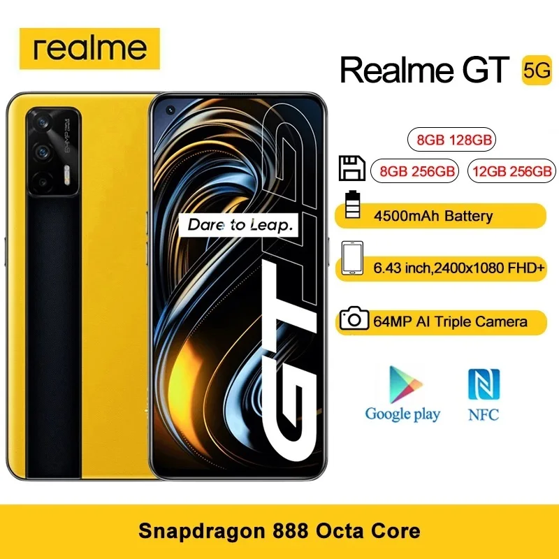 Realme teléfono inteligente GT 5G, Smartphone con NFC, pantalla FHD de