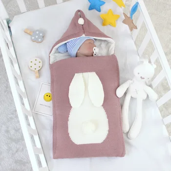 

Cute Rabbit Baby Sleeping Bags Stroller Knittted Newborn Swaddle Wrap Sleep Sacks 0-6Months Infant Bebes Envelopes Footmuff Warm