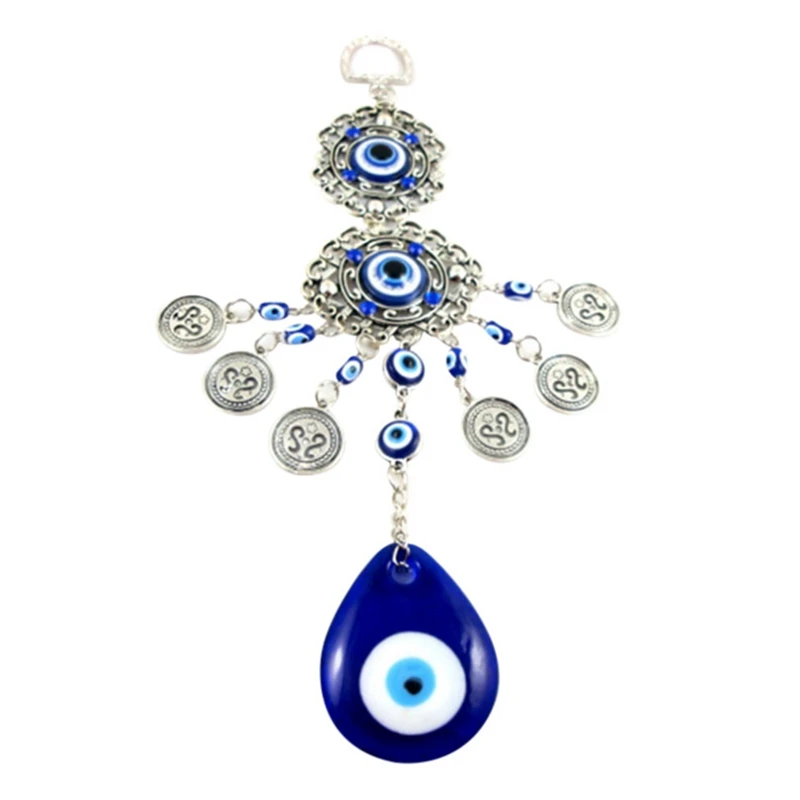 1PC Blue Demon Eye Pendants Wind Chimes Home Wall Hanging Decor Blessing Protection Gift Blue Rhinestone for Home Decor - Цвет: B 1676