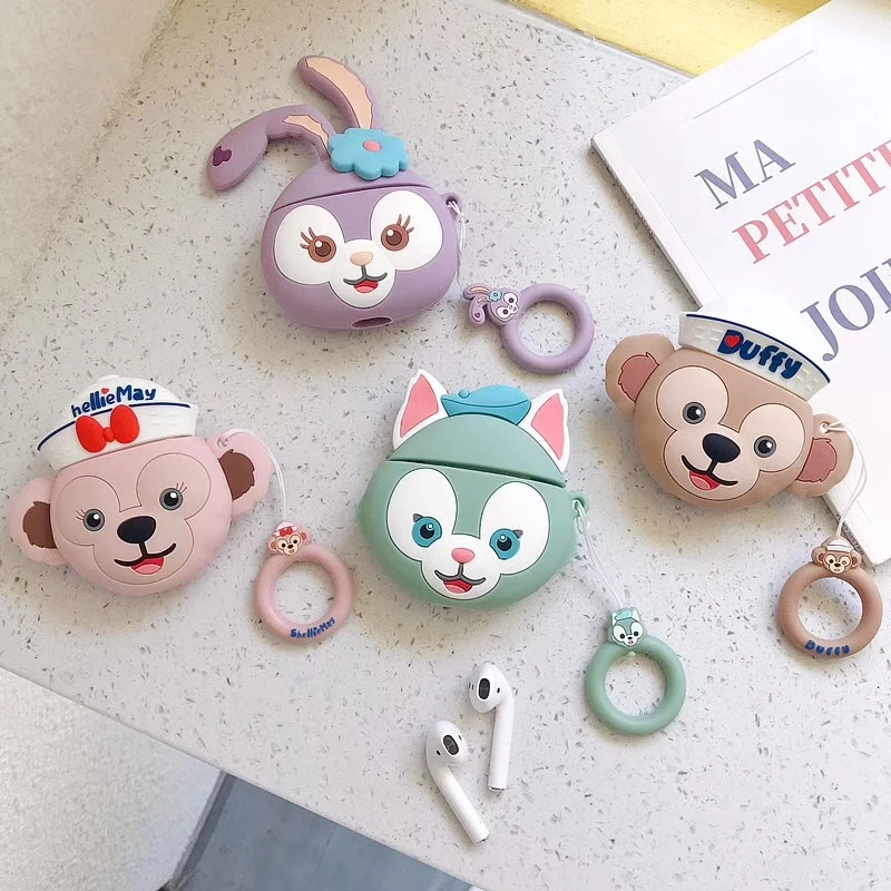 

Cute Cartoon Cartoon Duffy Bear Silicone Case for Apple Airpods 1 2 Wireless Earphone Headset Cover Charging Box with Ring Strap