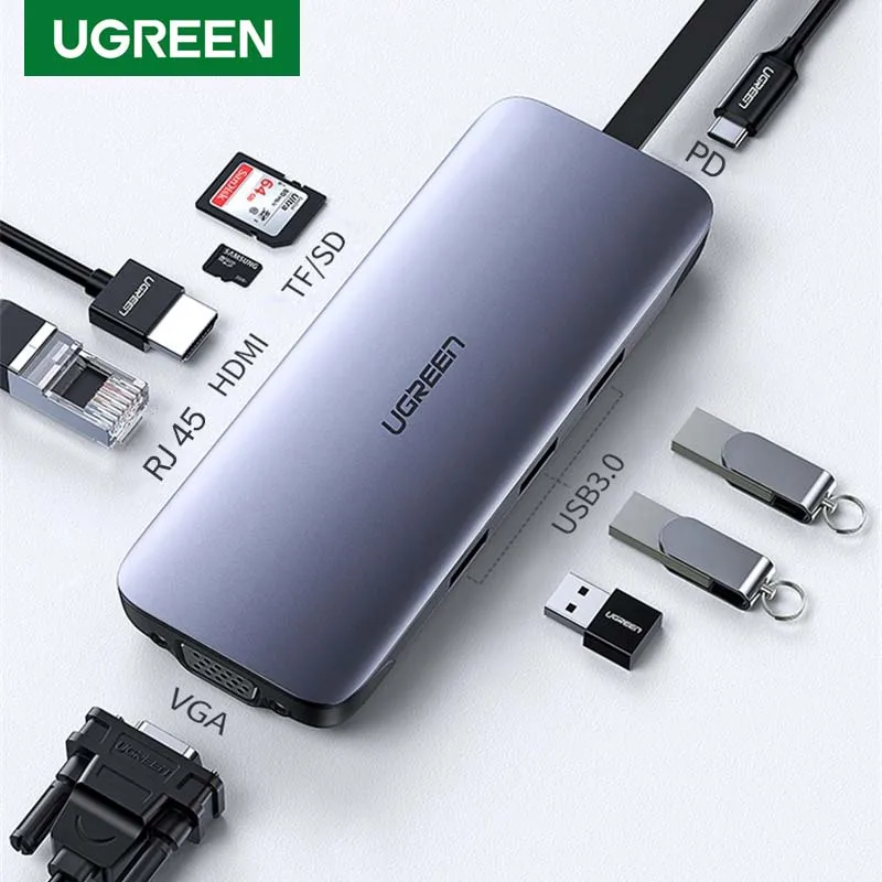 

Ugreen USB Type C HUB to HDMI RJ45 Lan USB 3.0 Carder Reader Multi Adapter USB Splitter for MacBook Pro Air Dock USBC Type-c HUB