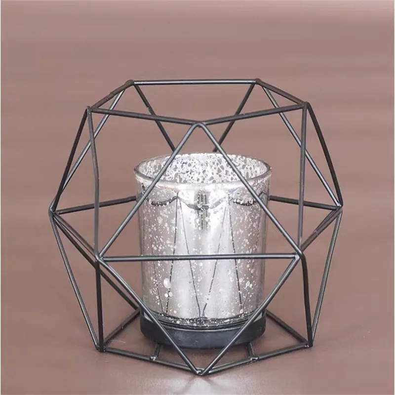 Black Скандинавский стиль 3D геометрический романтический подсвечник стеклянный Звездный подсвечник металлический подсвечник свадебный домашний декор креативные подарки - Цвет: Black