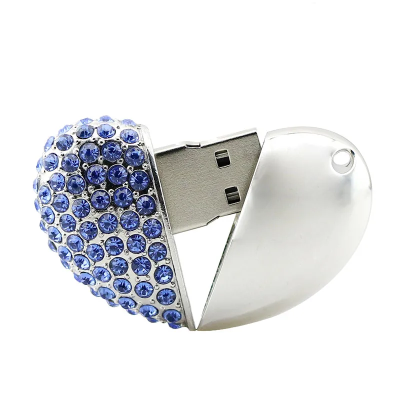  USB 3.0 Crystal Diamond Love Heart Usb Flash Drive Memory Stick Hearts Necklace Pendrive 4GB 8GB 16