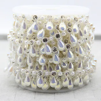 

1Meter Crystal Simulated Pearl Beads Chain DIY Party Crafts Supply Bead Garland Flowers Weeding Clothing Event Decor Accessories