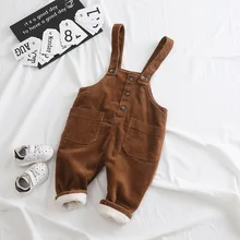 Лидер продаж, детская одежда, г. Зимние стильные детские брюки на подтяжках, бархатные, для детей от 0 до 3 лет, чистый хлопок, вельвет, Susp