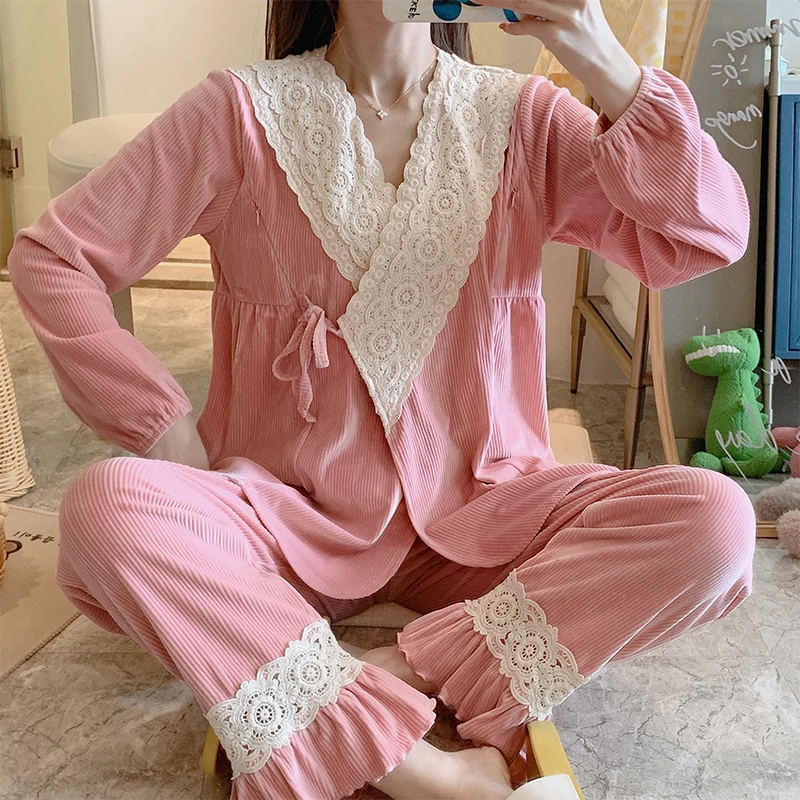 2pcs/Set Breastfeeding Pajama Breast Feeding Nightwear Maternity