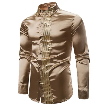 

Casual Men Shirt for Party Stage Costumes Singer Clothes Long sleeve Flower Men Blouse Shirt Dress Fashion Silver Black Gold New