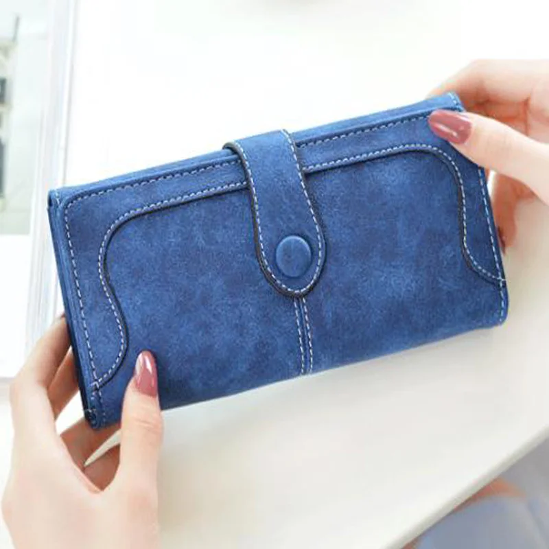 

2019 Fashion Retro Faux Suede Long Wallet Women Matte Leather Lady Purse High Quality Female Wallets Card Holder Clutch Carteras