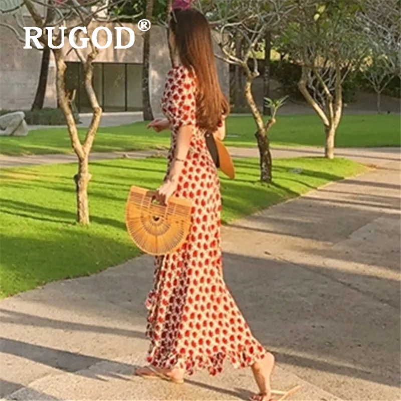 RUGOD бохо шик Ретро корейский Цветочный Макси платье для женщин Сладкий Половина рукава Элегантный Топ повседневное дамы платья для женщин вечерние