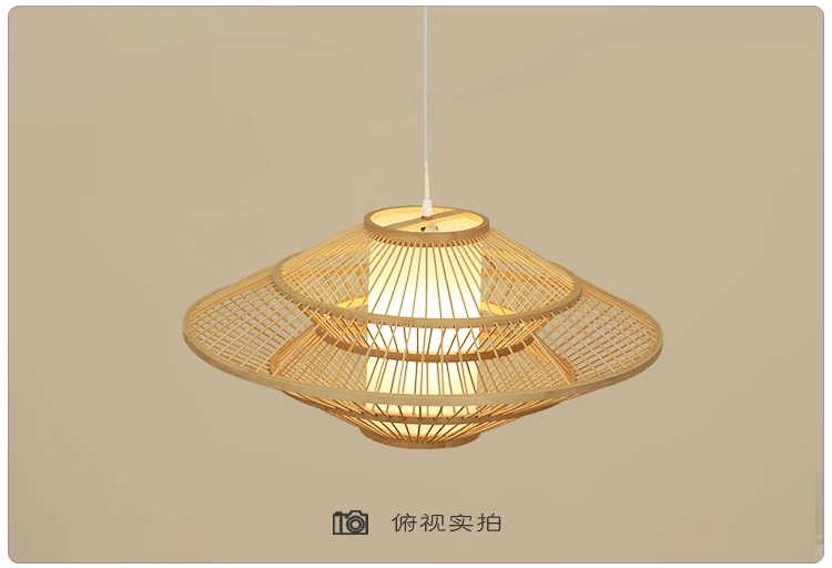 New Chinese Style Zen Chandelier Japanese Style Restaurant Light Single-head Bar Counter Bamboo Weaving UFO Lamps Balcony Lanter