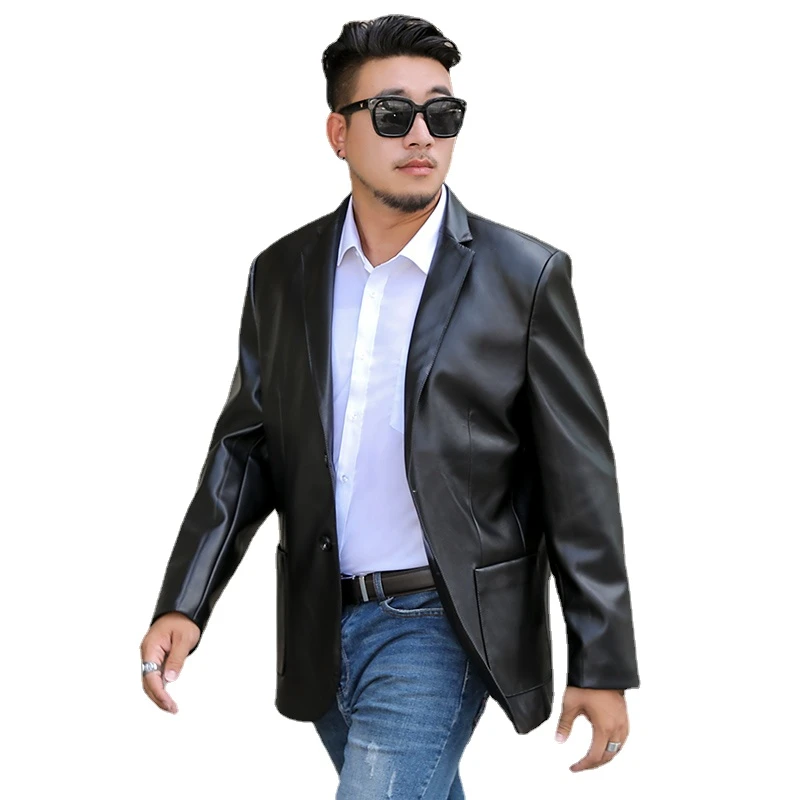 Black Fashion Men PU Imitation Leather Jacket Large Size 2XL-8XL Loose and Comfortable Business Casual Blazers leather vests