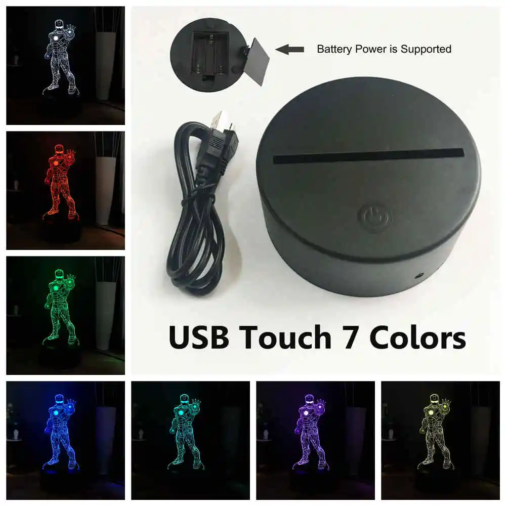 USB Touch 7 colors Фигурки Marvel светодиодный ночник RGB7colorful стоящий крутой Железный человек настольная лампа дети кабинет лампа Дети подарок на день рождения праздник - Испускаемый цвет: USB Touch 7 colors