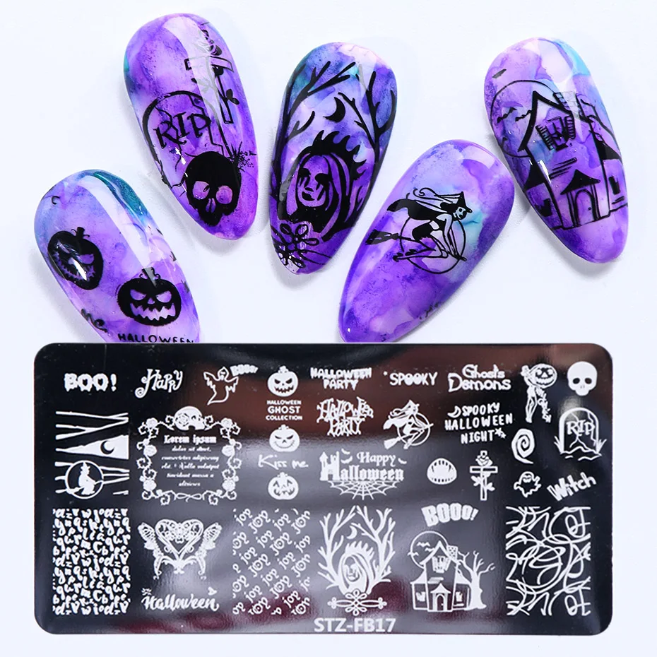 Nail Stamping Plates Leaves Flower Nail Template Christmas Halloween Image Stamp Manicure Polish Printing Stencil JISTZFB01-19