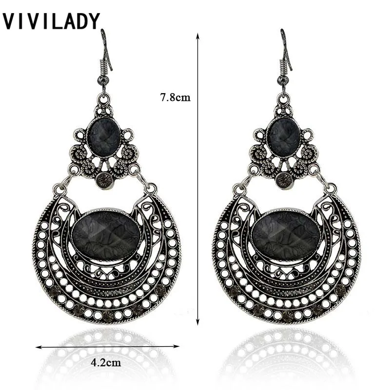 VIVILADY Boho Vintage Silver Color Bohemian Flower Long Tassel Resin Stone Crystal Dangle Earrings Brincos De Festa Women Gifts | Украшения