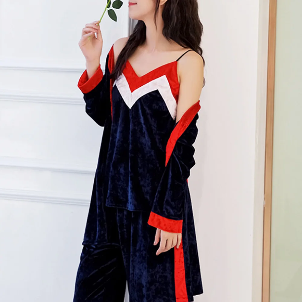 Женские пижамы золотые бархатные зимние для женщин 2019 Осень Зима теплые женские 3