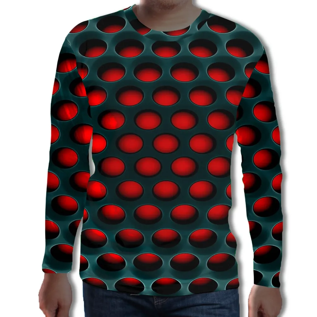 Модная мужская футболка, новая мода, смешной 3D принт, круглый вырез, футболка с длинным рукавом, топы, Повседневная футболка, футболка, Homme#113 - Цвет: Красный
